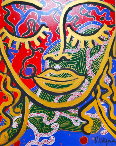 Pintura titulada "Buddha Girl Gold Or…" por Natalya Volynska, Obra de arte original, Acrílico