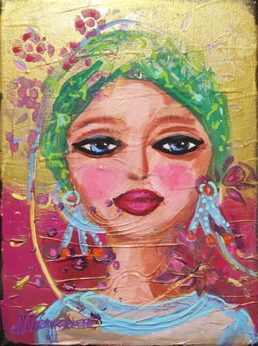 Peinture intitulée "Vintage Girl Gold O…" par Natalya Volynska, Œuvre d'art originale, Acrylique