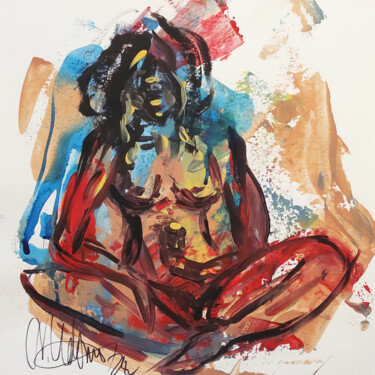 Malerei mit dem Titel "Meditating Girl Ori…" von Natalya Volynska, Original-Kunstwerk, Acryl