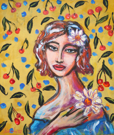 Картина под названием "Autumn Girl Origina…" - Natalya Volynska, Подлинное произведение искусства, Акрил
