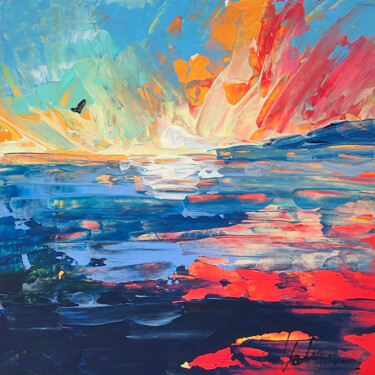 Malarstwo zatytułowany „Sunset Seascape Pai…” autorstwa Natalya Volynska, Oryginalna praca, Akryl