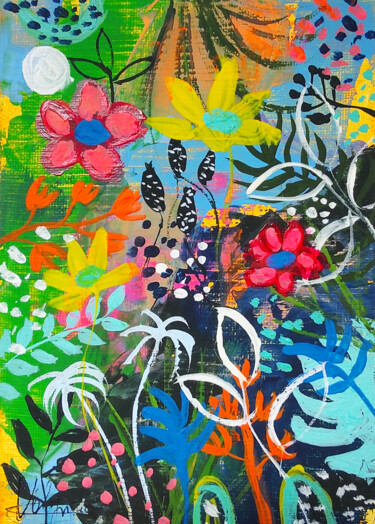 Pittura intitolato "Flowers Meadows Pai…" da Natalya Volynska, Opera d'arte originale, Acrilico