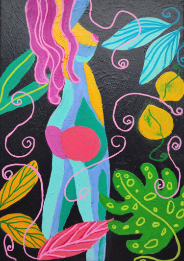 Painting titled "Woman Act Colorful…" by Natalya Volynska, Original Artwork, Acrylic