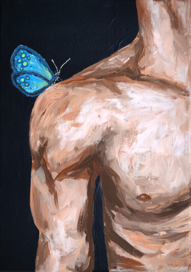 Painting titled "Man with Butterfly…" by Natalya Volynska, Original Artwork, Acrylic