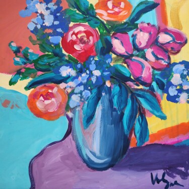 Картина под названием "Flower Beauty Still…" - Natalya Volynska, Подлинное произведение искусства, Акрил