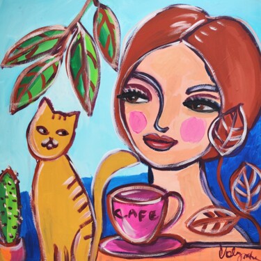 Pintura titulada "Cat Love Woman Port…" por Natalya Volynska, Obra de arte original, Acrílico