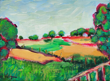 Pintura intitulada "Green Landscape Ori…" por Natalya Volynska, Obras de arte originais, Acrílico