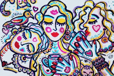 Painting titled "Morning Cafe Girls…" by Natalya Volynska, Original Artwork, Acrylic