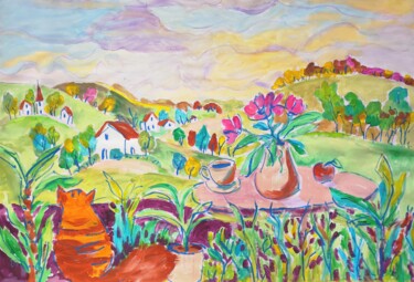 Schilderij getiteld "Sunset Mountainscap…" door Natalya Volynska, Origineel Kunstwerk, Acryl