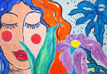 Malerei mit dem Titel "Meditating Girl Flo…" von Natalya Volynska, Original-Kunstwerk, Acryl
