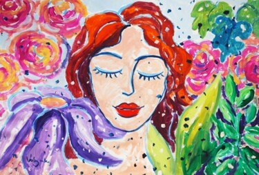 Peinture intitulée "Dreaming Woman Flow…" par Natalya Volynska, Œuvre d'art originale, Acrylique