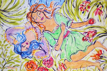 Картина под названием "Oktober Girls Origi…" - Natalya Volynska, Подлинное произведение искусства, Акрил