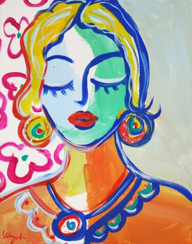 Painting titled "Girl Painting Absta…" by Natalya Volynska, Original Artwork, Acrylic