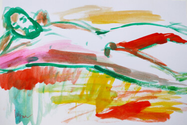 Pintura intitulada "Hot Sommer Mann Akt…" por Natalya Volynska, Obras de arte originais, Aquarela