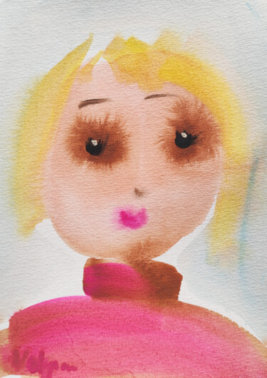 Schilderij getiteld "Girl in Pink Origin…" door Natalya Volynska, Origineel Kunstwerk, Aquarel