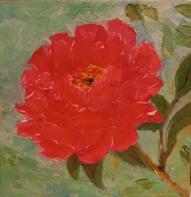 Painting titled "coral peony" by Natalya Yurina, Original Artwork, Oil