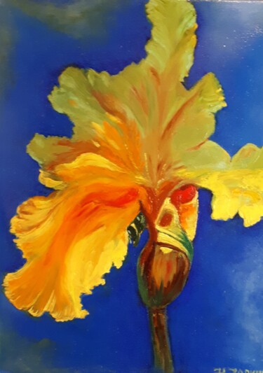 Painting titled "iris yellow" by Natalya Yurina, Original Artwork, Oil
