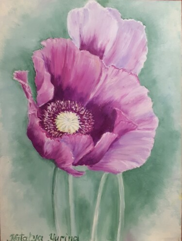 Pintura titulada "decorative poppy" por Natalya Yurina, Obra de arte original, Oleo
