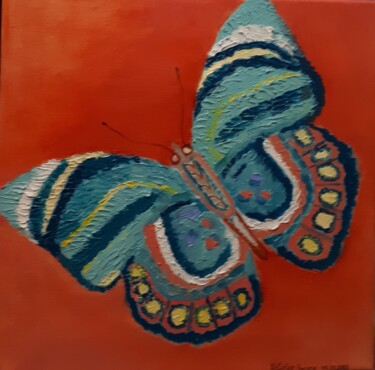 Painting titled "Turquoise and coral" by Natalya Yurina, Original Artwork, Oil