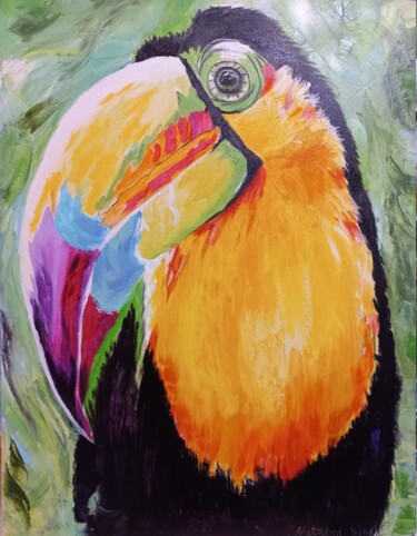 Картина под названием "Ironic birds.Toucan" - Natalya Yurina, Подлинное произведение искусства, Масло