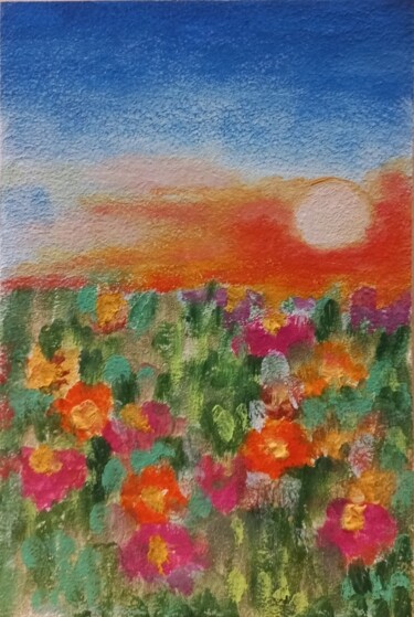 Картина под названием "Glade at sunset" - Natalya Yurina, Подлинное произведение искусства, Масло