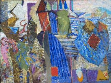 Картина под названием "City by the Sea" - Наталия Земляная, Подлинное произведение искусства, Масло