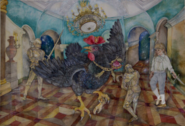 Картина под названием "2020 Black hen or u…" - Наталья Дерманская, Подлинное произведение искусства, Акварель