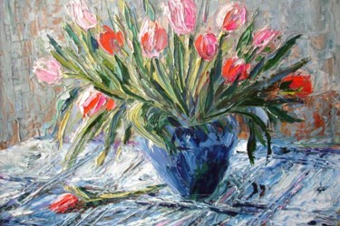 Peinture intitulée "Tulipes dans une va…" par Nataly Basarab, Œuvre d'art originale, Huile