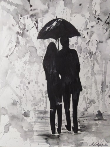Картина под названием ""Rain in the City"" - Natalia Ganichkina, Подлинное произведение искусства, Акварель