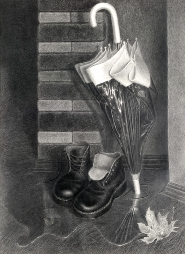 Drawing titled "Autumn is on the th…" by Natalya Zhadenova, Original Artwork, Pencil