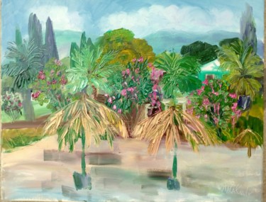 Картина под названием "Palm umbrellas" - Natalie Iv, Подлинное произведение искусства, Масло