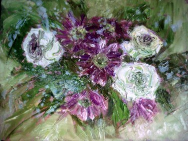 Картина под названием "Three white roses" - Natalie Iv, Подлинное произведение искусства, Масло