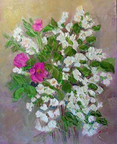 Картина под названием "Jasmine and rose hi…" - Natalie Iv, Подлинное произведение искусства, Масло