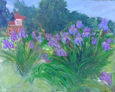 Картина под названием "Irises in the garden" - Natalie Iv, Подлинное произведение искусства, Масло