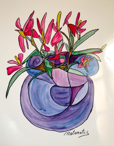 「Fleurs」というタイトルの絵画 Natanatisによって, オリジナルのアートワーク, グワッシュ水彩画