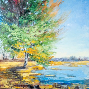 Pittura intitolato "River tree" da Natalia Cherepovich, Opera d'arte originale, Olio