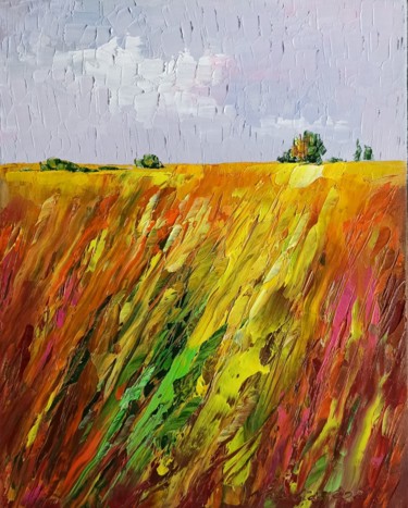 Painting titled "Sunny evening" by Natalia Cherepovich, Original Artwork, Oil