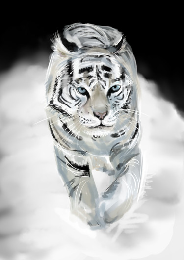 Digital Arts titled "Tigre blanc. White…" by Natalia Protin, Original Artwork, 2D Digital Work