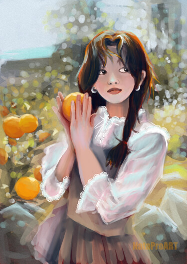 Digital Arts titled "Orange. Апельсин." by Natalia Protin, Original Artwork, Digital Painting
