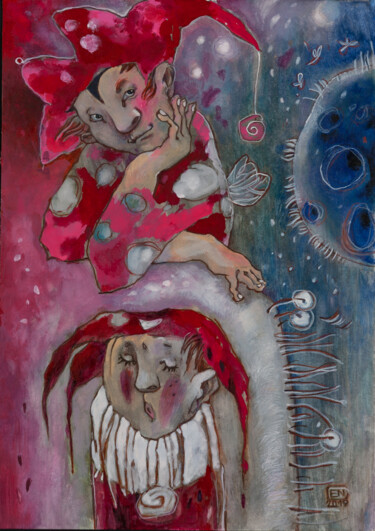 Disegno intitolato "Red Elves" da Natasha Ermolaeva, Opera d'arte originale, Acquarello