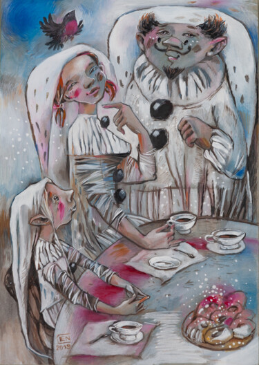 Disegno intitolato "Tea Party" da Natasha Ermolaeva, Opera d'arte originale, Acquarello