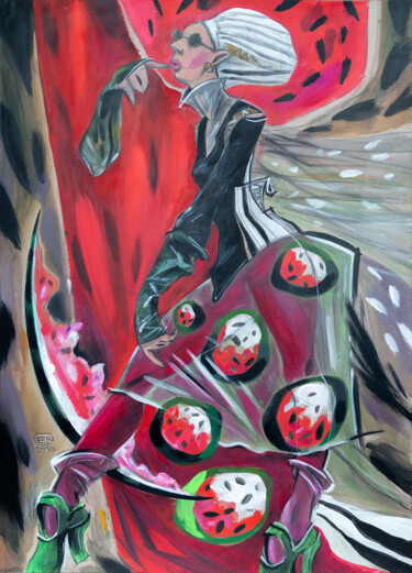Painting titled "Watermelon is a Big…" by Natasha Ermolaeva, Original Artwork, Acrylic