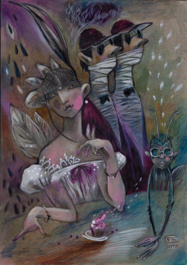 Desert For A Fly Drawing titled "Desert For A Fly" by Natasha Ermolaeva, Original Art, Watercolor