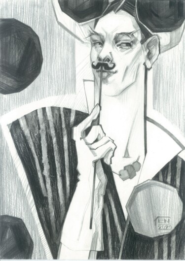 Disegno intitolato "Moustache" da Natasha Ermolaeva, Opera d'arte originale, Grafite