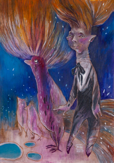 Tekening getiteld "Alien" door Natasha Ermolaeva, Origineel Kunstwerk, Gouache