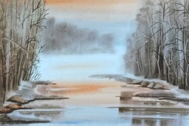 Painting titled "February" by Natasha Jur, Original Artwork, Watercolor