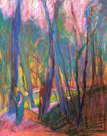 Drawing titled "Walk in the park" by Natasha Kiryushkina, Original Artwork, Pastel