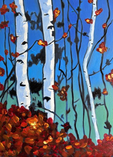 Pintura titulada "Birch trees" por Natasha Kochart, Obra de arte original, Oleo