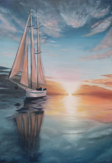 Картина под названием "Sailboat" - Natasha Korenek, Подлинное произведение искусства, Масло