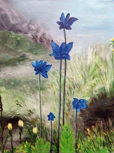 Painting titled "Blue flowers" by Natasha Korenek, Original Artwork, Oil